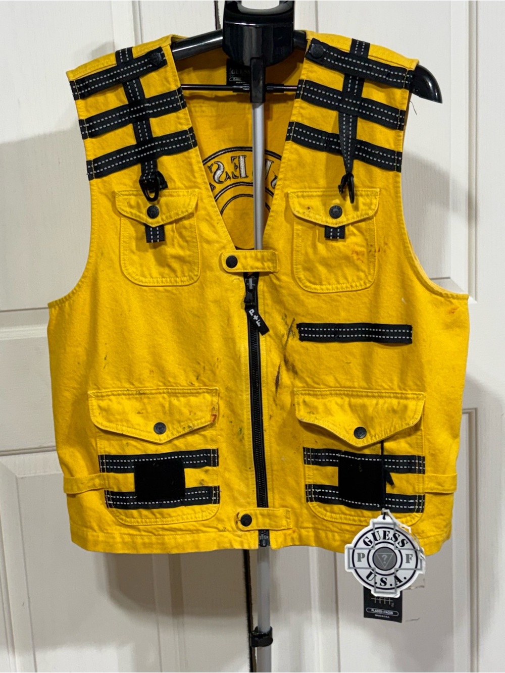 Guess Yellow Kids' Utility Bib Vest with Black Trim